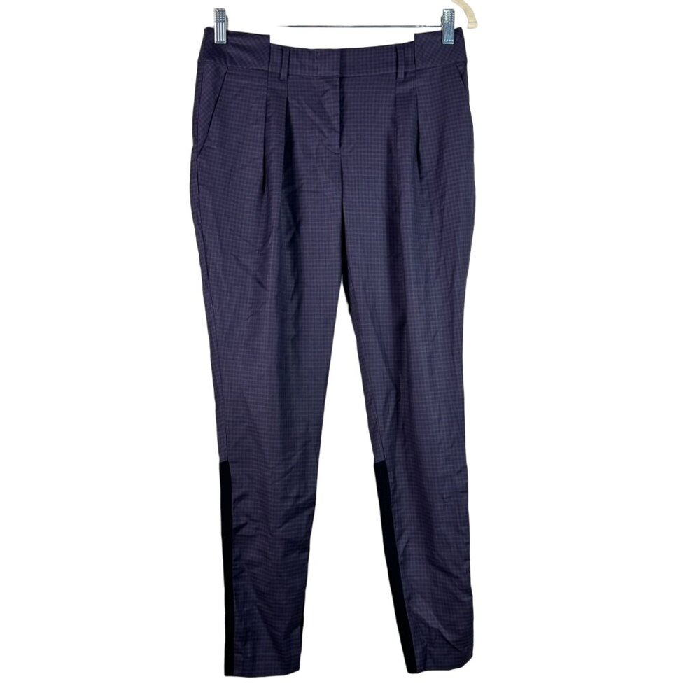 LAMB Womens Wool Blend Purple Plaid Career Dress Pants Size 2